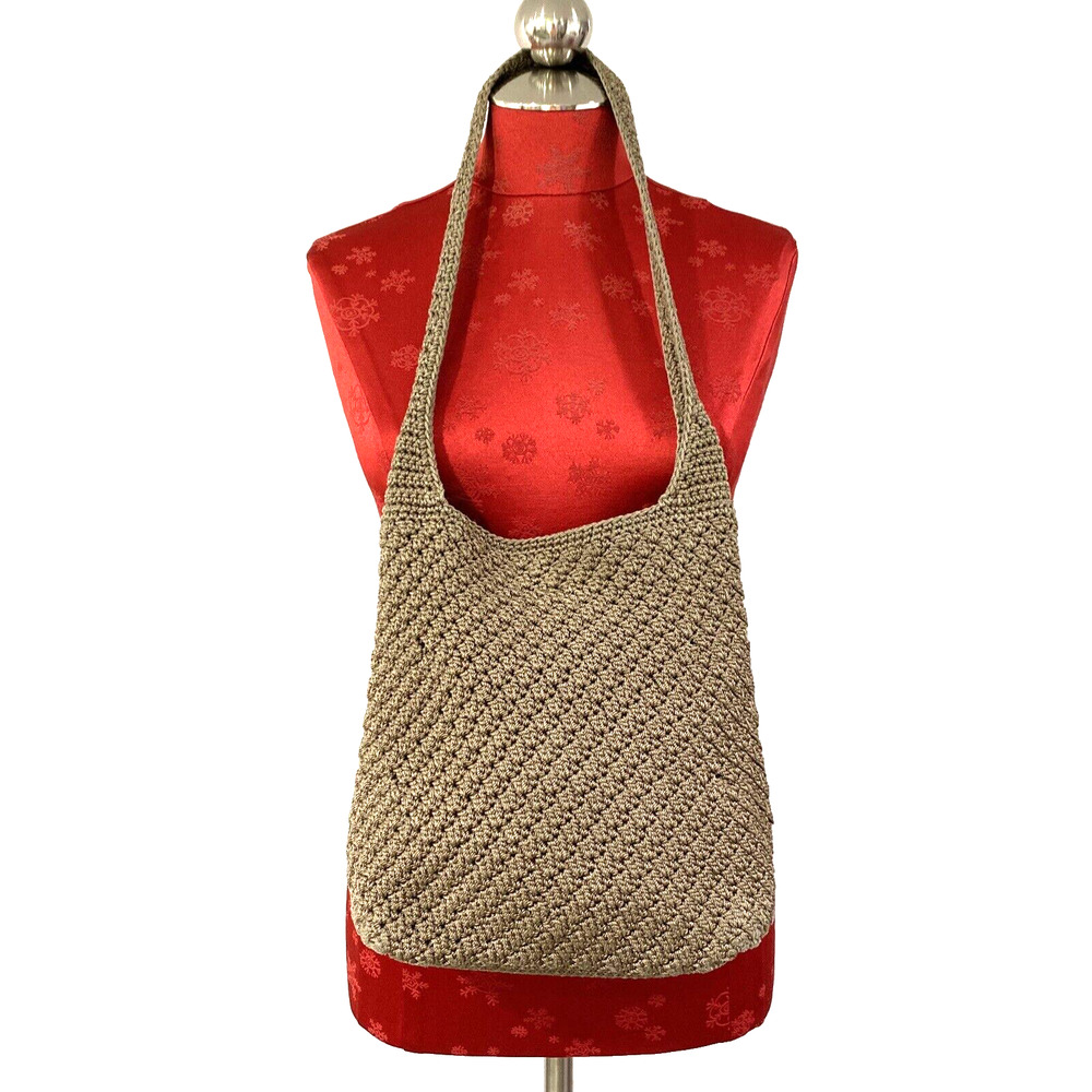 The Sak Crochet Shoulderbag Purse Macrame Classic Hippie Chic Everyday Bag Taupe